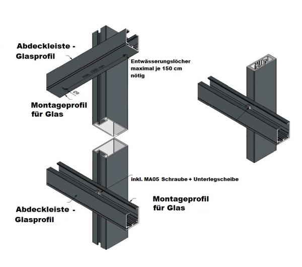 Montageprofil für Glas Anthrazit Geländer RAL Terrasse Glasgeländer Treppe Balkon ALU
